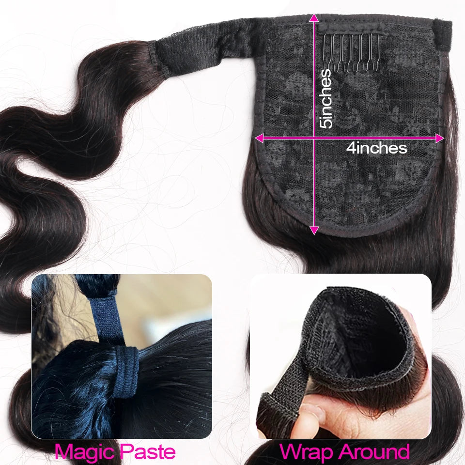 Cola de Caballo Body Wave 100g – Extensión Cabello Humano Remy Brasileño | Color Natural para Mujer