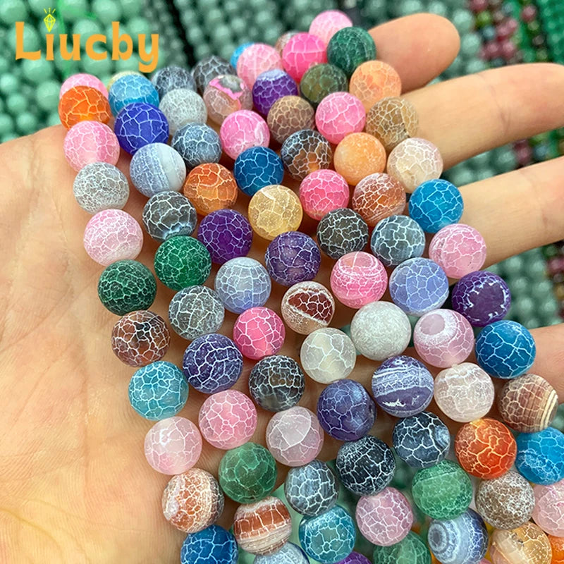 Cuentas de Ágata Agrietada Multicolor Hechas a Mano - Redondas para Bisutería DIY