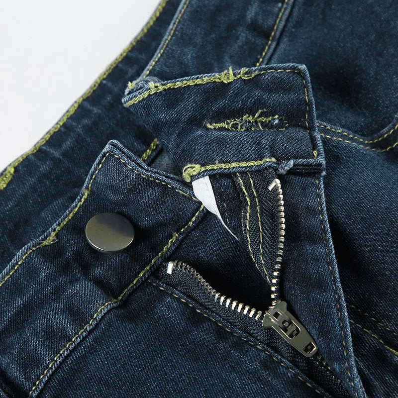 Plant Printed Embroidery Y2K Flare Jeans Women Vintage Skinny Boot Cut Trousers Fashion Street 2000s Denim Pants Fall