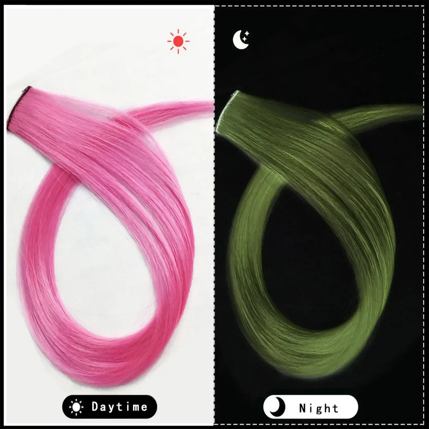 Extensión de Cabello Sintética 20" con Clip que Brilla en la Oscuridad – Mechones Luminosos de Colores