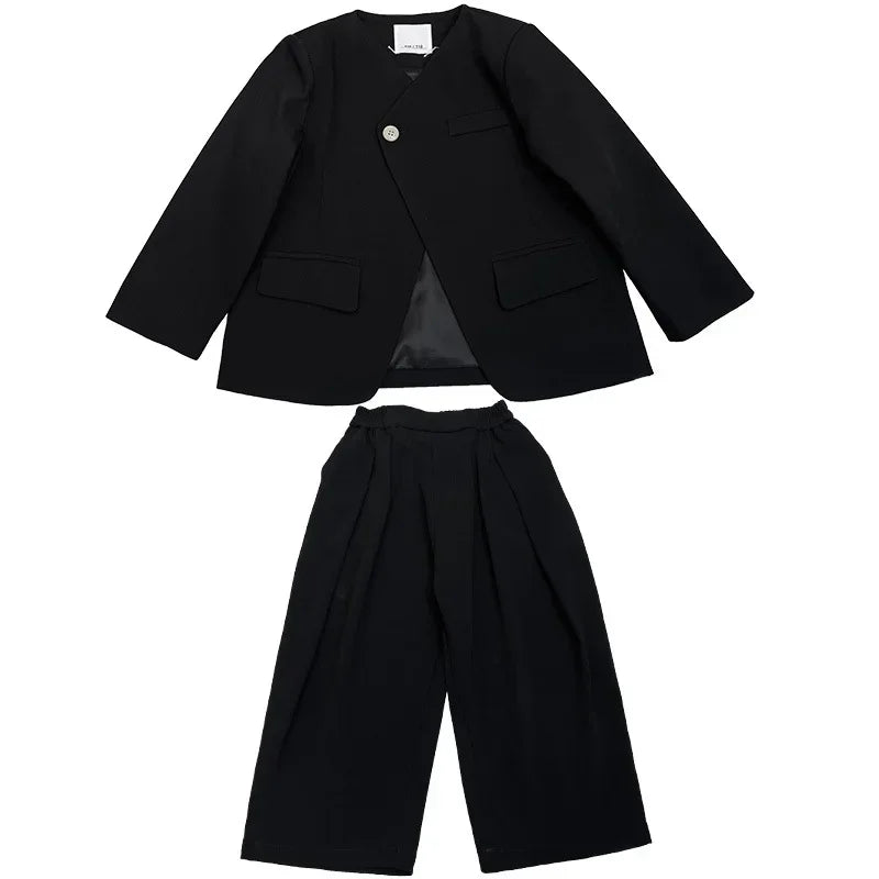 Girls Grey Suit Spring 2026 Casual Loose Blazer Skirt Two Pieces School Uniform for Kids Wedding Party Formal Costumes 2-13 Year