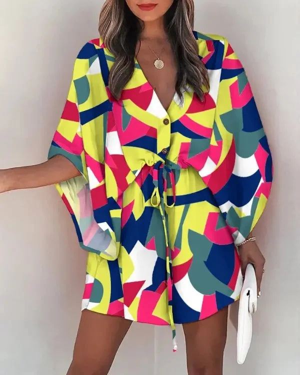 Vestido Mini Boho Floral Cuello V | Playa y Verano