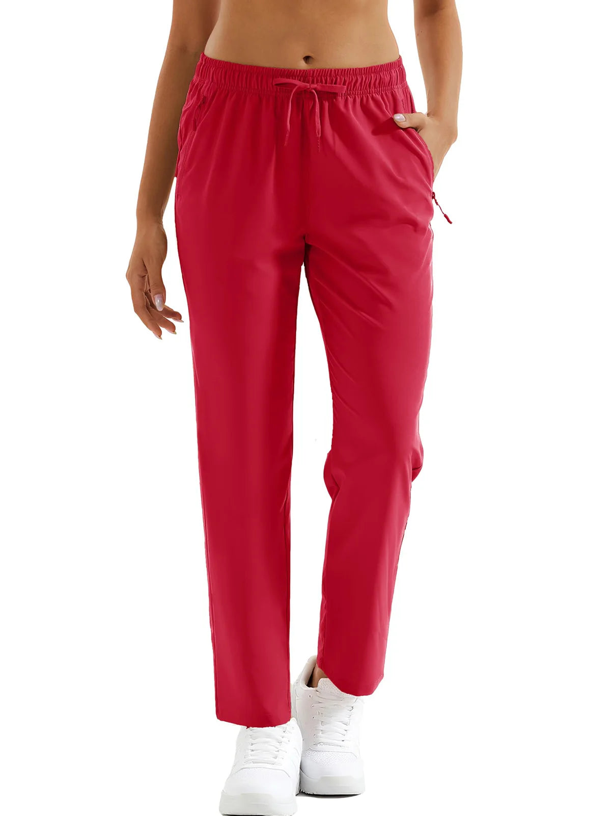 TACVASEN Pantalones de Senderismo para Mujer Secado Rápido Ligeros Resistentes al Agua Pantalones de Viaje con Bolsillos con Cierre Cintura Elástica Pantalones Golf