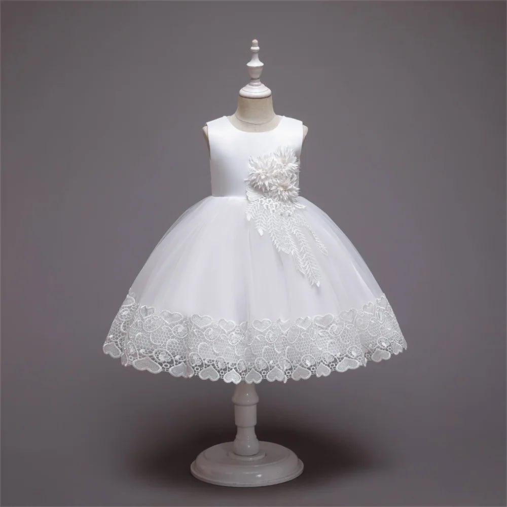Vestido Princesa Niña sin Mangas | Encaje con Lazos | Comunión y Ocasiones Especiales