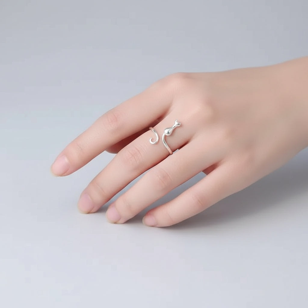 Anillo Gato Plata 925 Sterling Silver Compromiso Lujo Diseñador Joyería Mujer Elegante Regalo