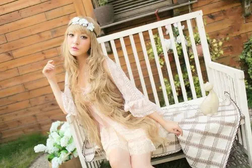 Peluca Rubia Larga Ondulada 100cm – Sintética para Cosplay, Fiesta y Halloween