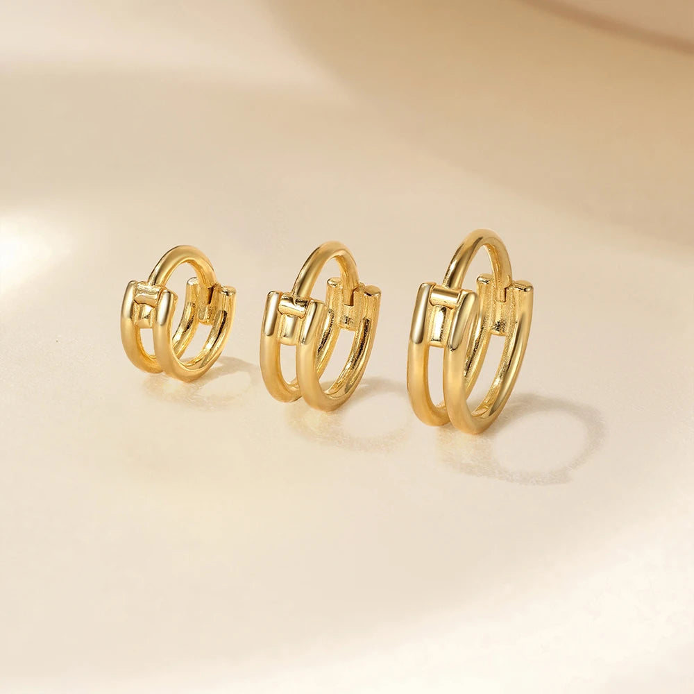 Aretes Clip Aro Doble Capa CZ Plata 925 Piercing para Mujer