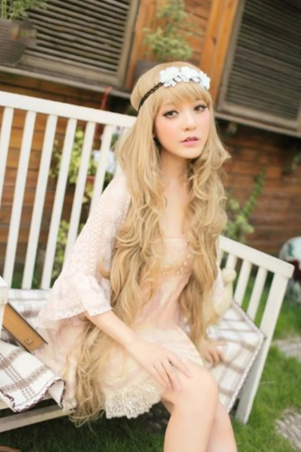 Peluca Rubia Larga Ondulada 100cm – Sintética para Cosplay, Fiesta y Halloween