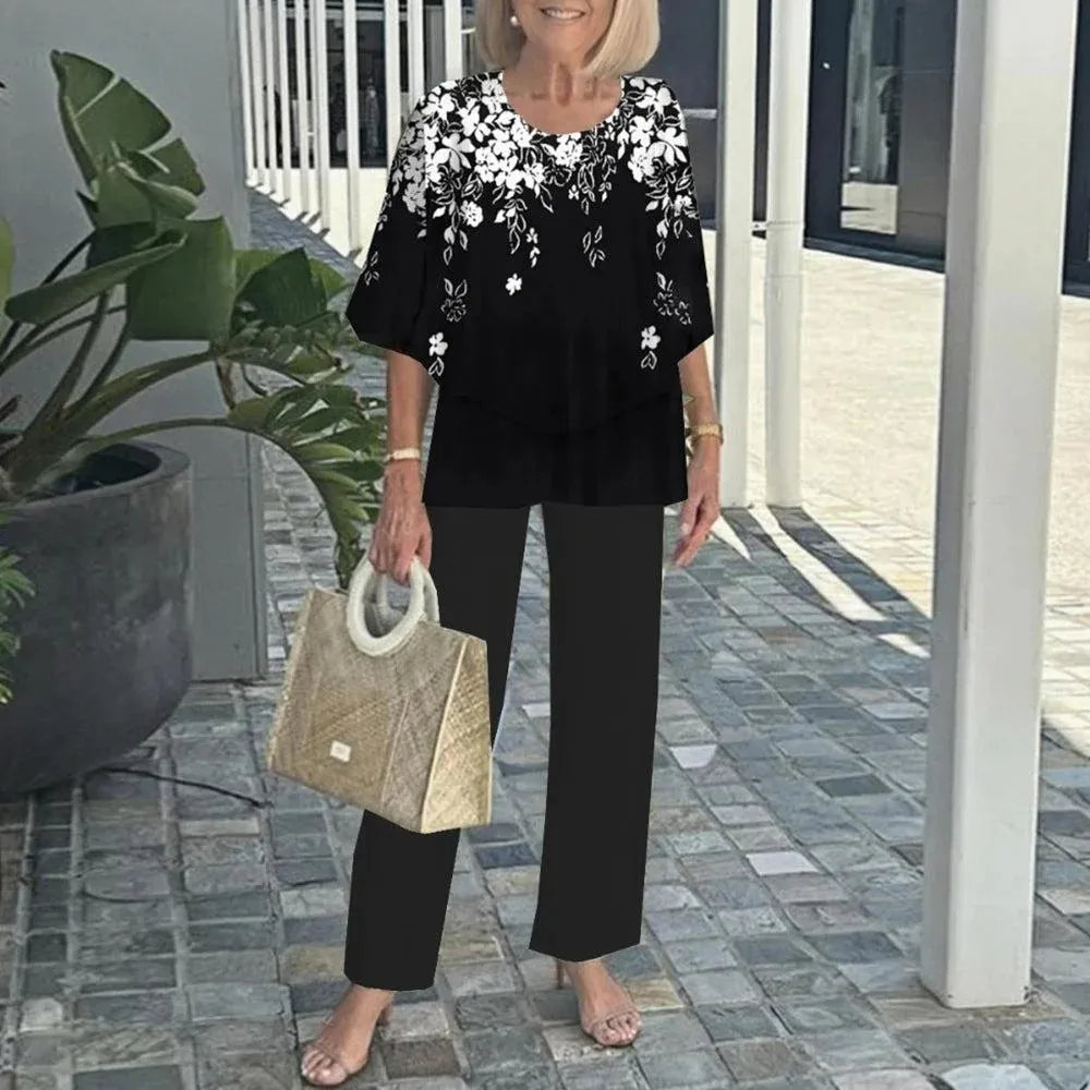 Conjunto 2 Piezas Verano Mujer | Top Estampado + Pantalón Pierna Ancha
