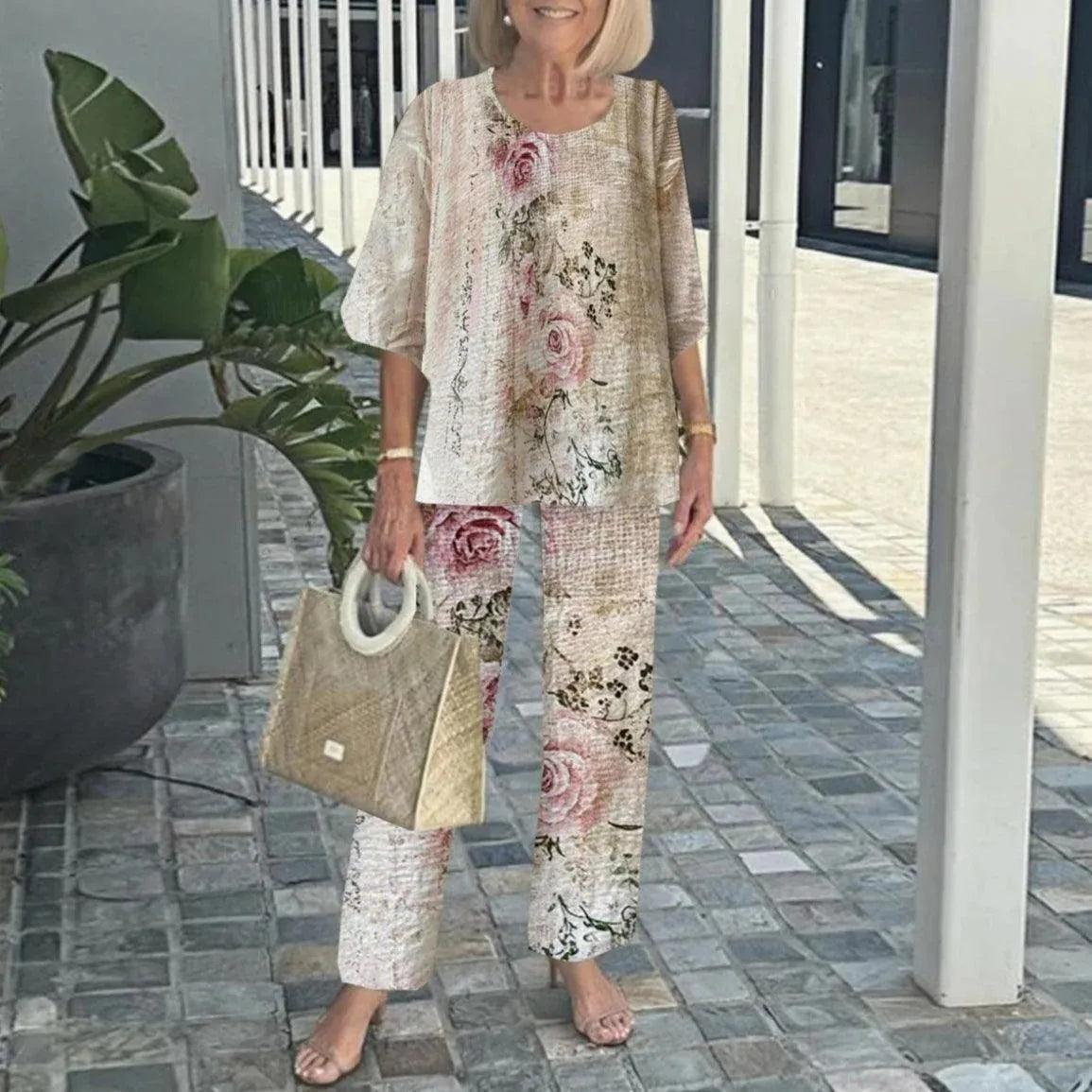 Conjunto 2 Piezas Verano Mujer | Top Estampado + Pantalón Pierna Ancha