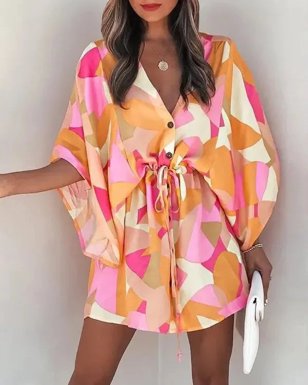Vestido Mini Boho Floral Cuello V | Playa y Verano