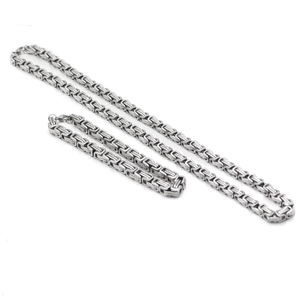 Set Collar y Pulsera Cadena Byzantine Acero Inoxidable con Cierre Magnético Unisex