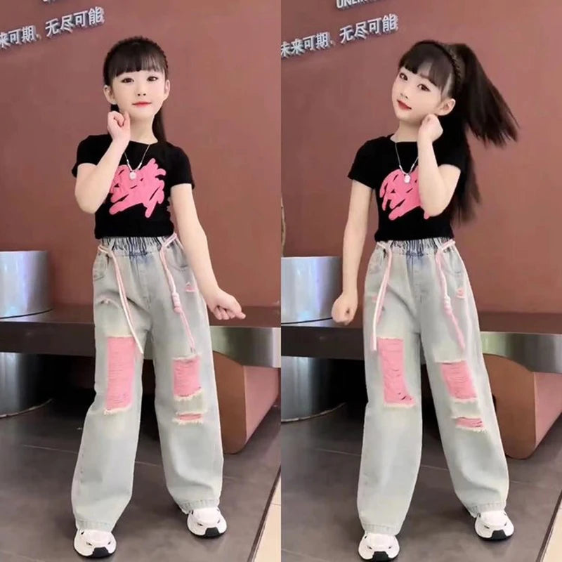 Conjunto 2 Piezas Niña | Jeans y Camiseta Streetwear Moda Juvenil Tallas 5-14
