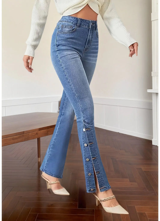Y2k Jeans For Woman Flared Trousers Vintage Inspired Elegant Look Stretch Fabric Machine Washable Denim Pants Retro Style