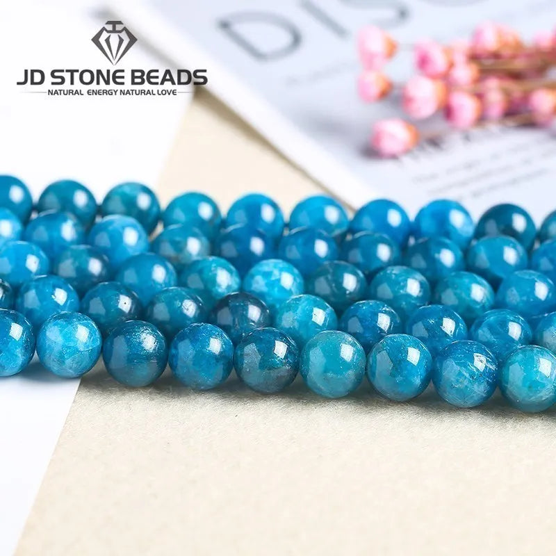 Cuentas Piedra Natural Apatita Azul Redondas para Joyería DIY
