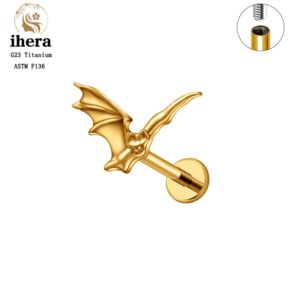Piercing de Titanio 16G Gótico Ciempiés y Murciélago - Flat Back para Cartílago