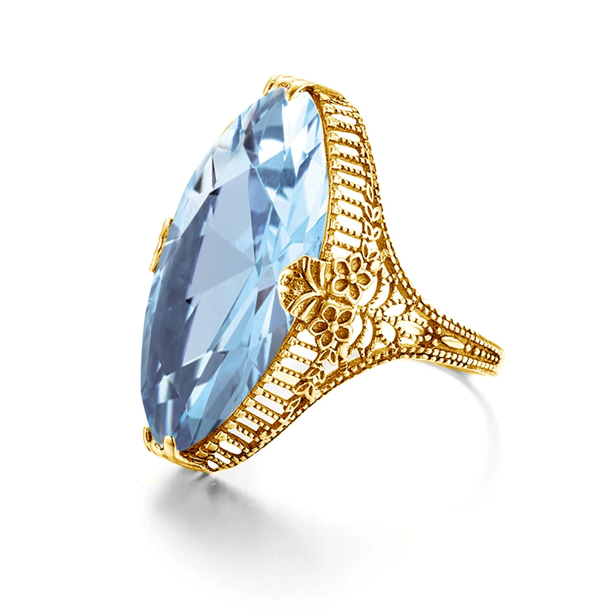 Anillo Cóctel Aquamarine Azul Cielo Ovalado Plata 925 para Mujer
