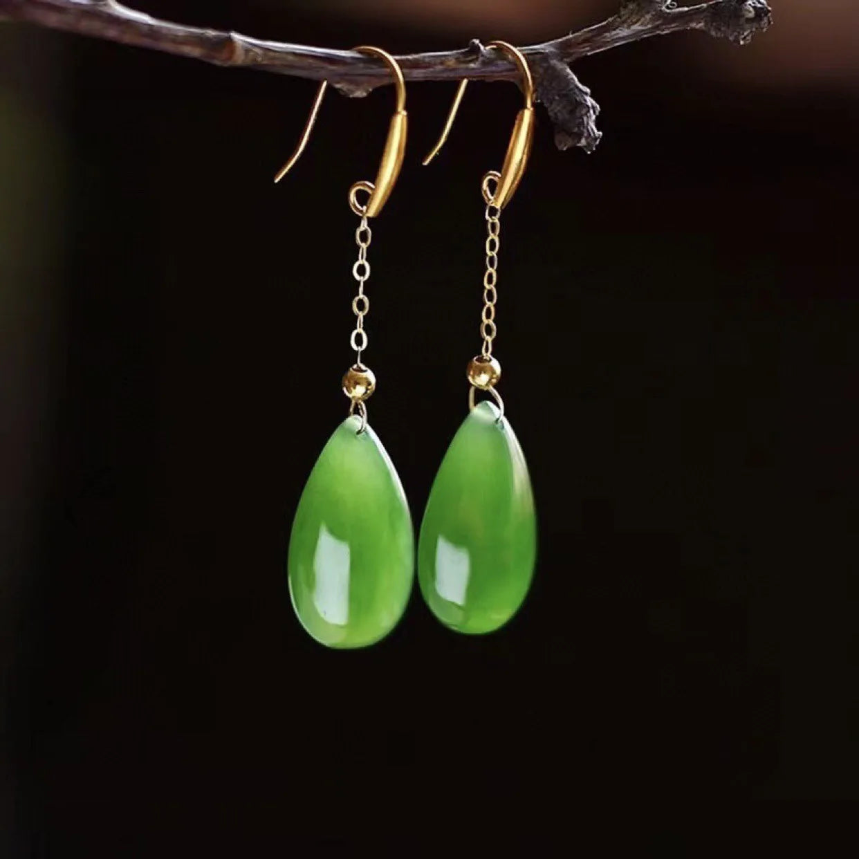 Aretes Gota Jade Natural Vintage Plata 925 para Mujer