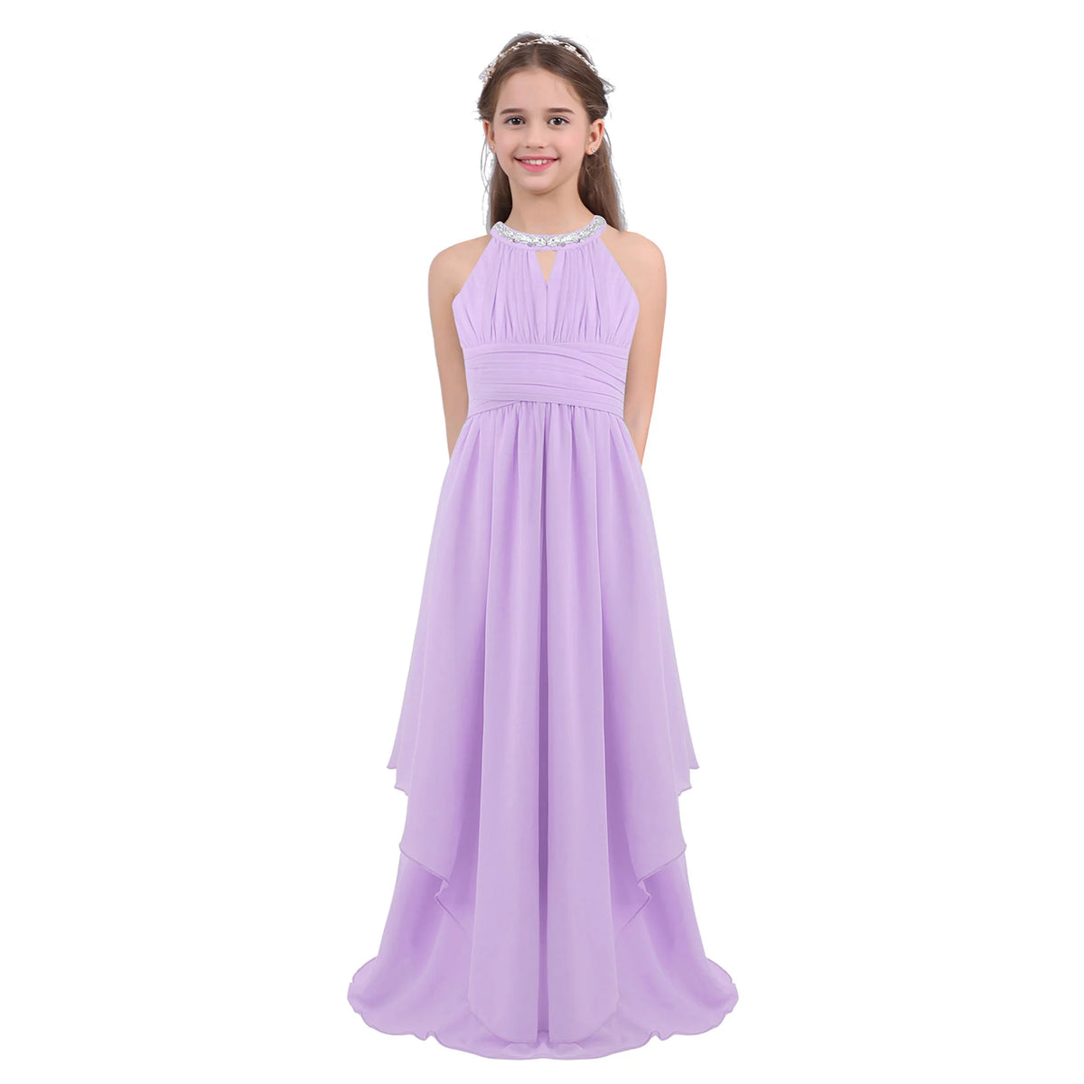 Vestido Largo de Fiesta para Niña con Encaje – Varios Colores