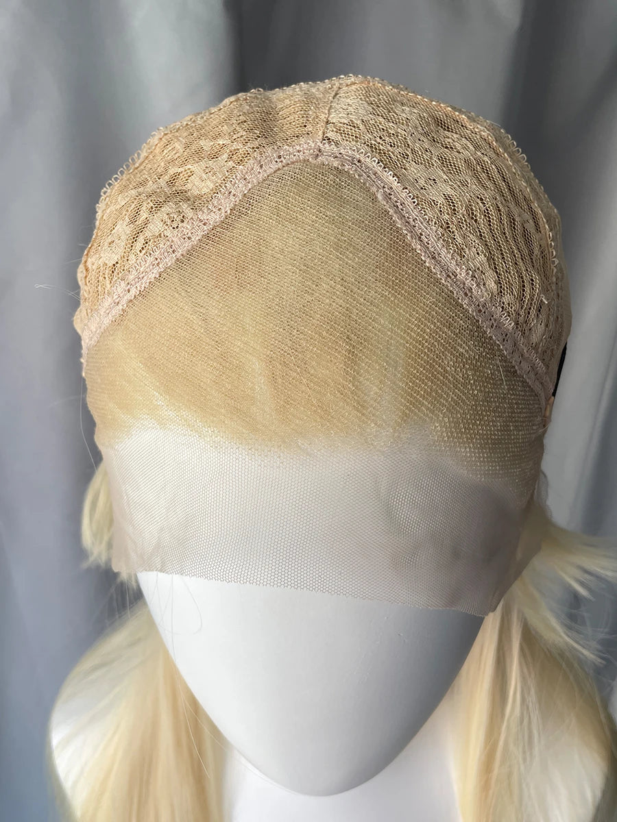 Peluca Mullet Larga Rubio Platino 613 – Frontal de Encaje 13x4 Sintética para Cosplay y Halloween