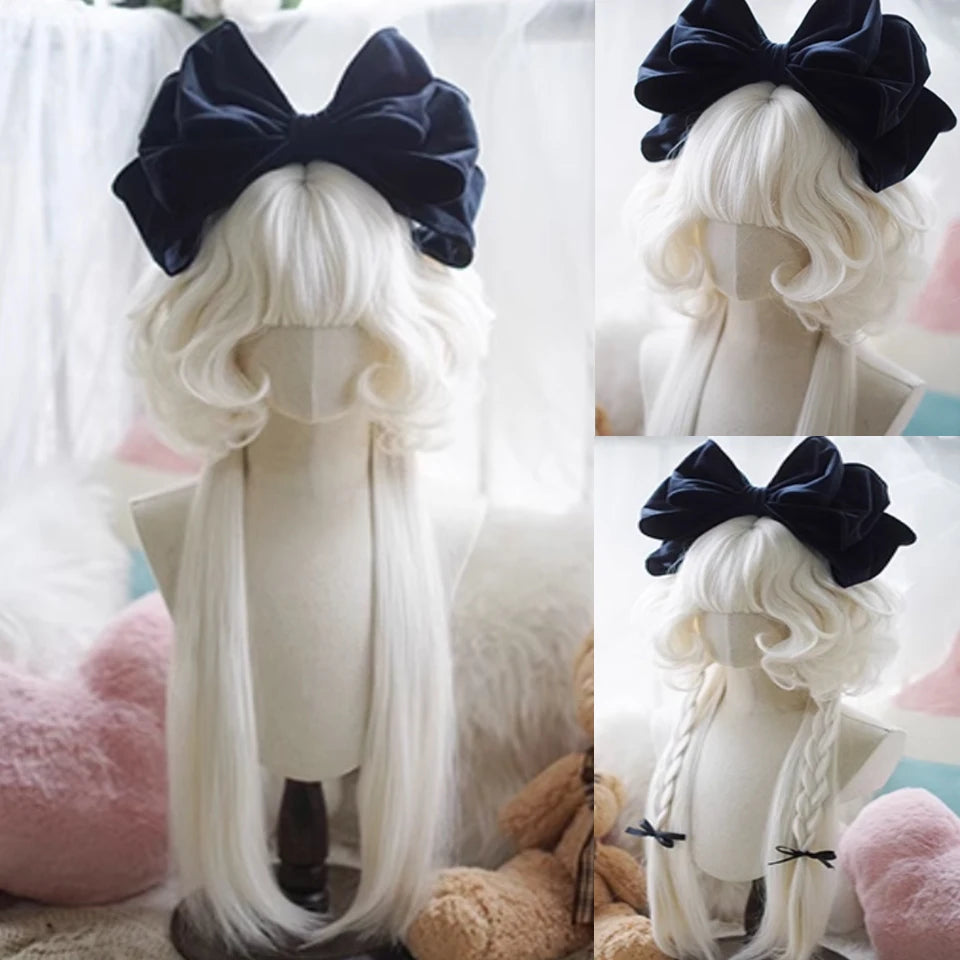 Peluca Sintética Corta con Dobles Coletas Rizadas y Flequillo – Estilo Lolita Cosplay