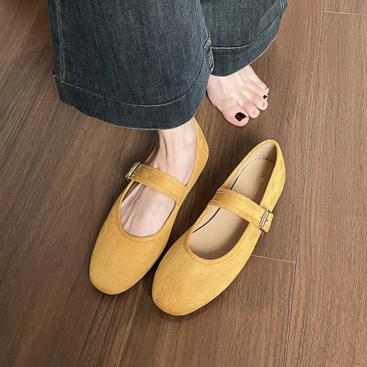 Zapatos Ballet Mary Jane Mujer - Punta Redonda Gamuza Rosa Talla Grande