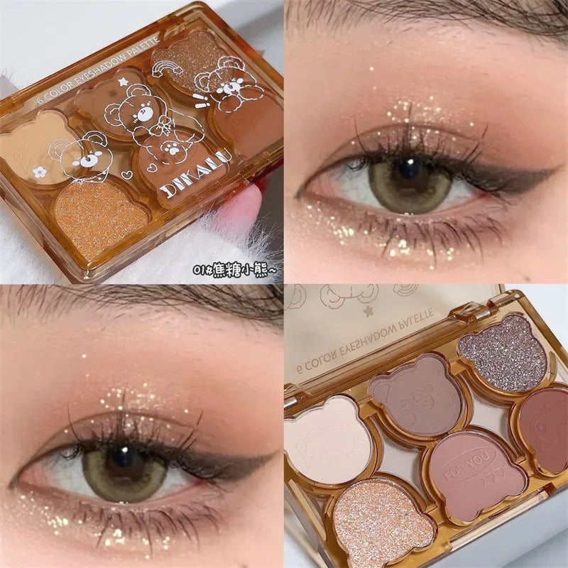 Paleta 6 Colores Sombras Mate Shimmer Ahumado – Tonos Gris Rojo Negro Vino Maquillaje