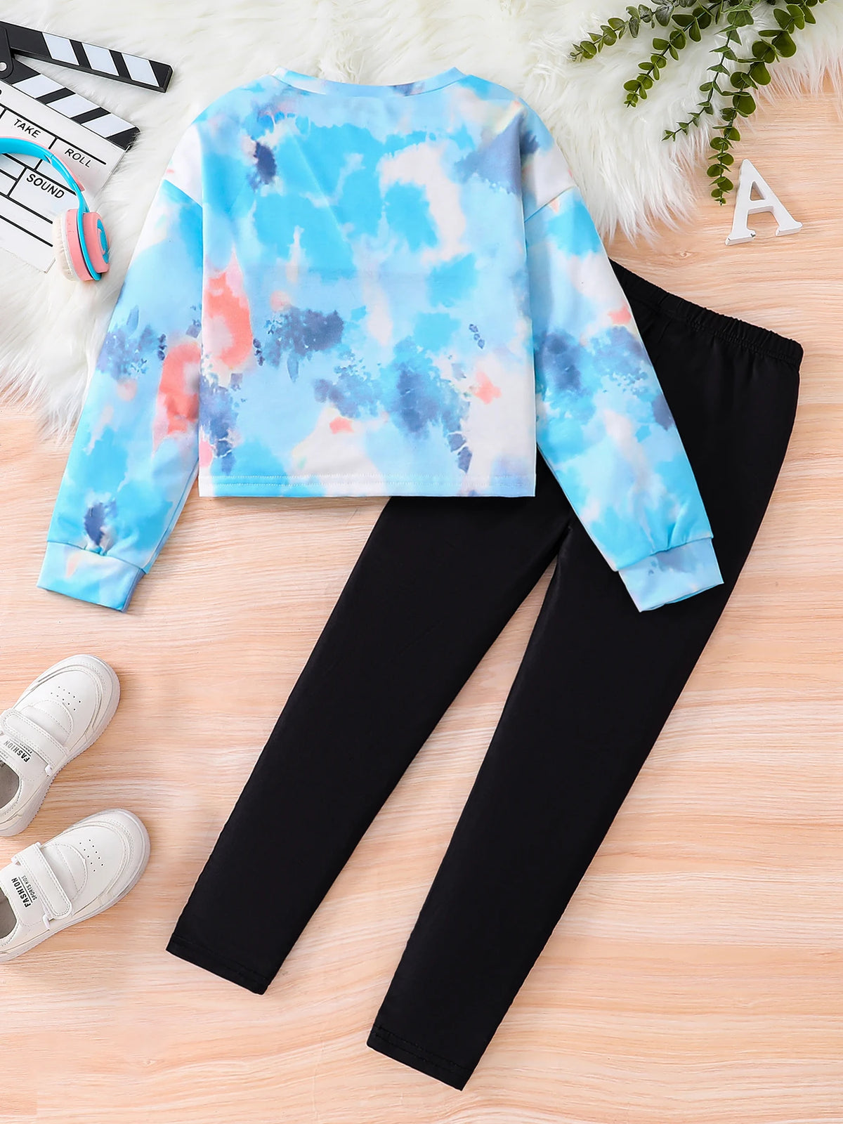 Conjunto 2 Piezas Niña | Top Tie-Dye Manga 3/4 + Pantalón Slim Negro | 8-12 Años