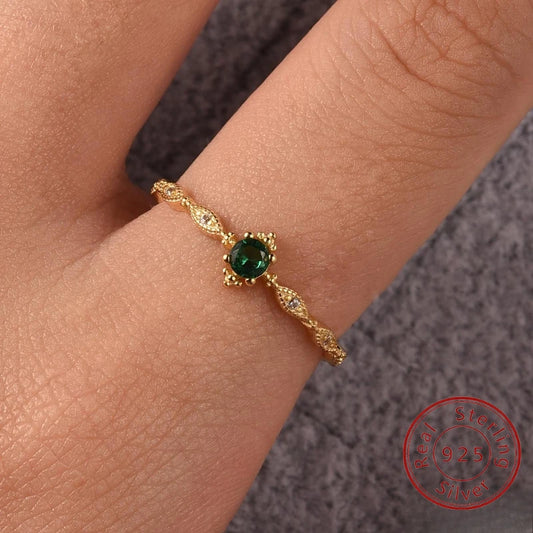 Anillo de Plata 925 Estilo Vintage con Circón Verde Marquesa - Joyería Fina para Mujer