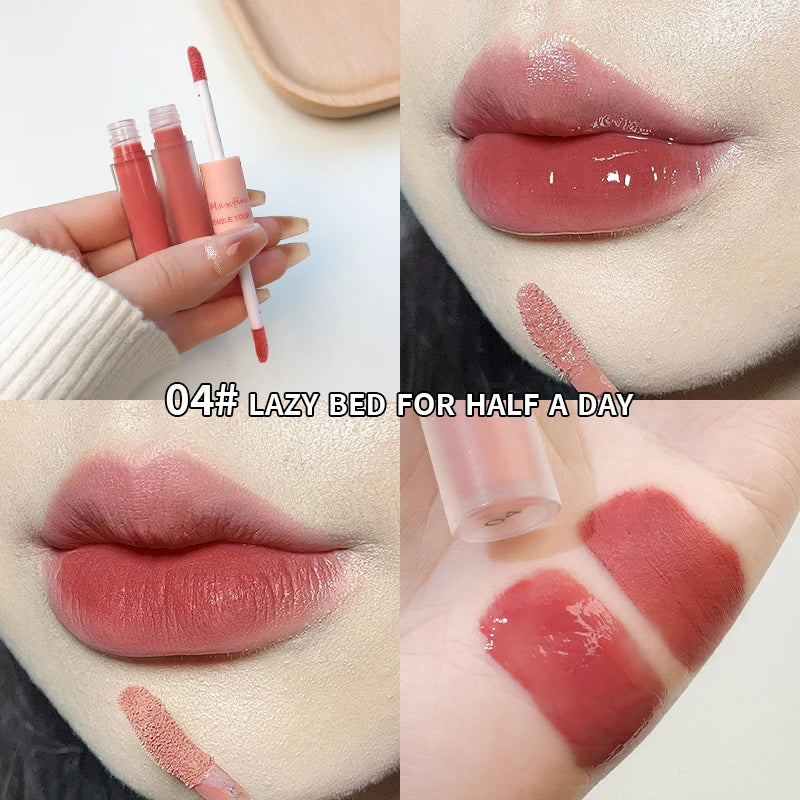 Labial Doble Punta Espejo y Mate Velvet – Brillo Labial 2 en 1 Larga Duración