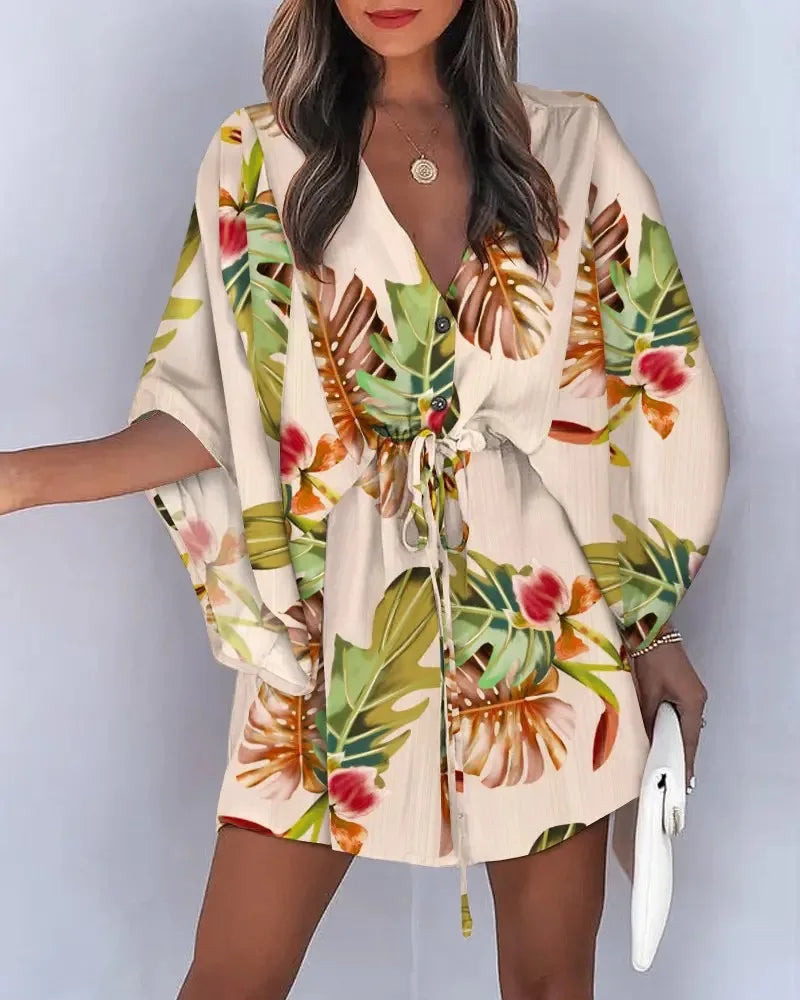 Vestido Mini Boho Floral Cuello V | Playa y Verano