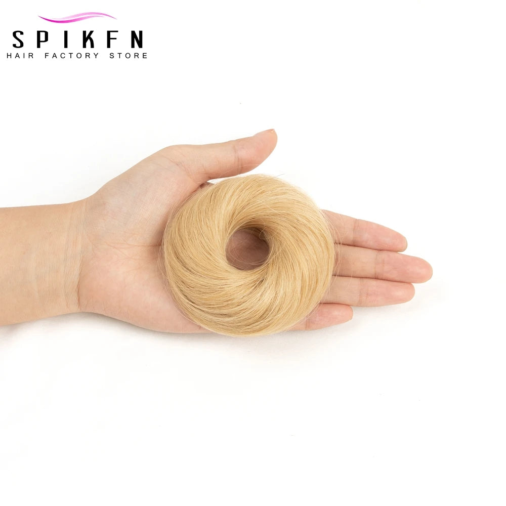 Moño Despeinado de Cabello Humano Remy – Scrunchie Liso con Banda Elástica | Extensión Cola de Caballo para Mujer