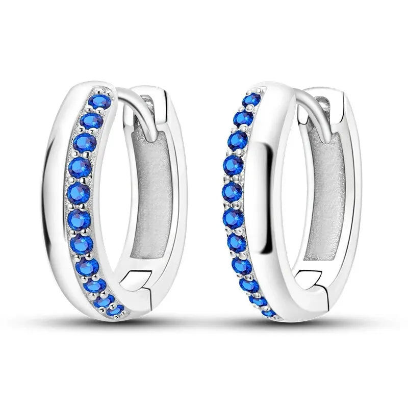 Aretes Aro Redondo Zircón Geométrico Plata 925 para Mujer