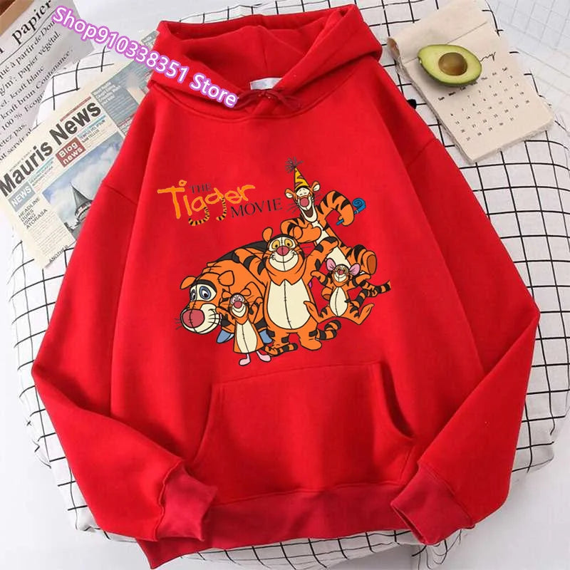 Sudadera con Capucha Mujer Película Tigger Harajuku Pullovers Tops Casuales Cuello Redondo Estampado Winnie The Pooh Manga Larga