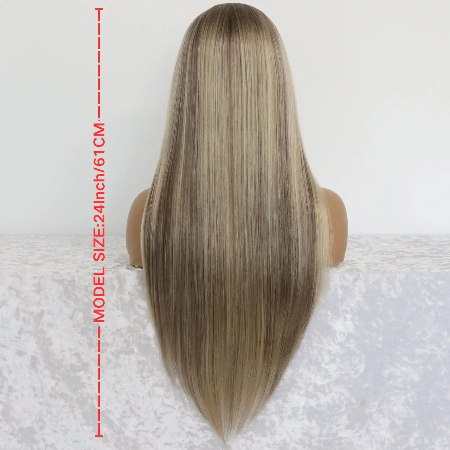 Peluca Frontal de Encaje 13x4 Rubia Ceniza con Mechas – Larga Lisa Sintética para Mujer