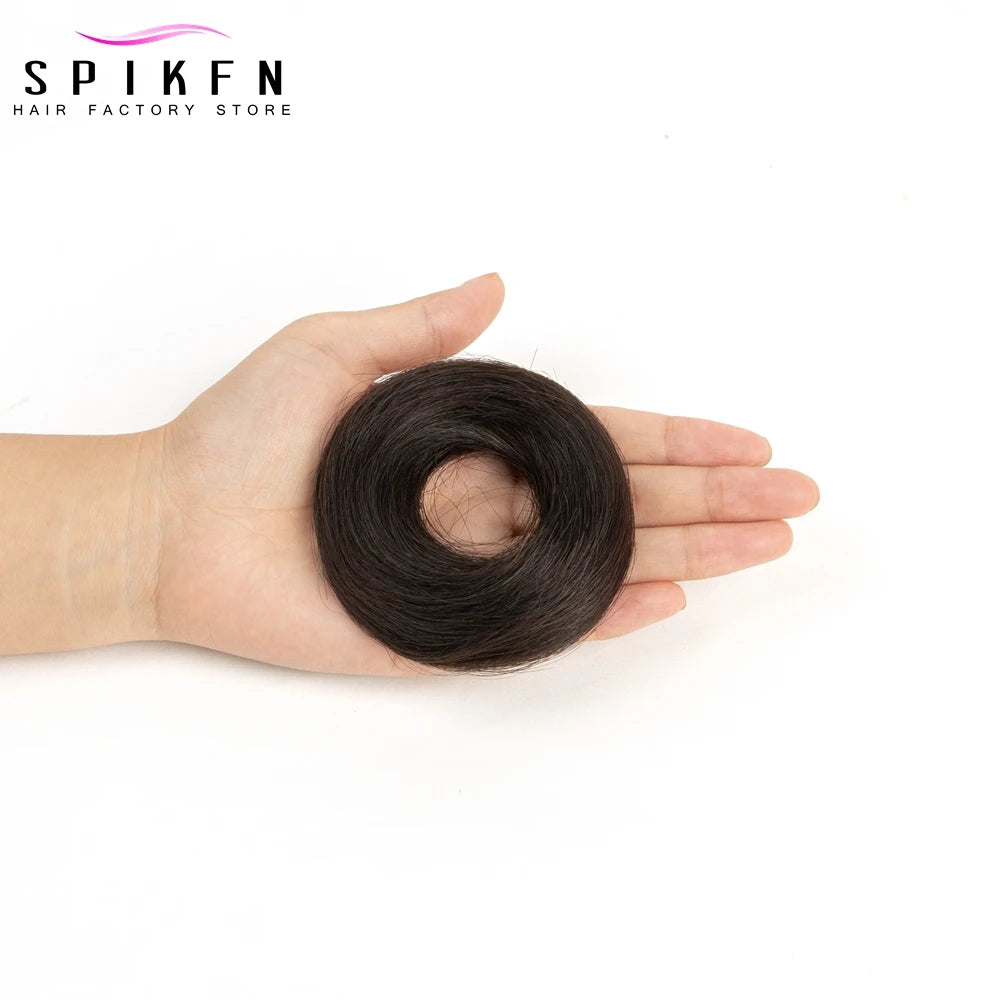 Moño Despeinado de Cabello Humano Remy – Scrunchie Liso con Banda Elástica | Extensión Cola de Caballo para Mujer