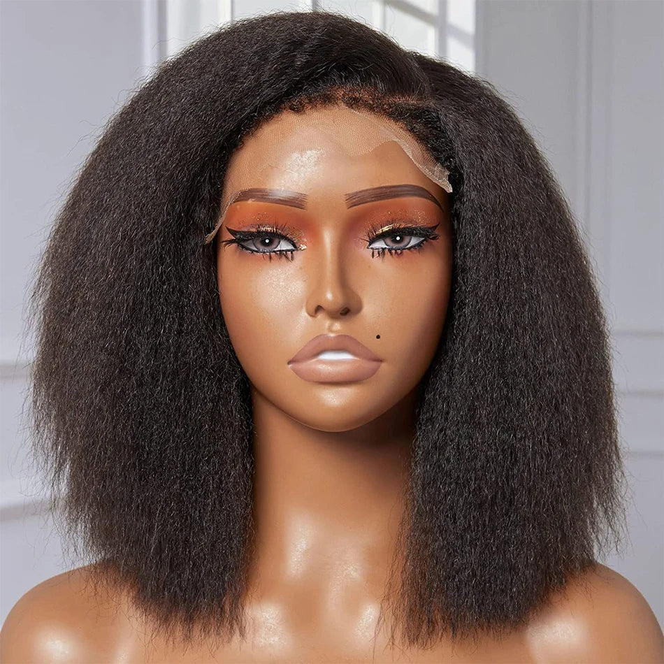 300Density Kinky Straight Wear Go Glueless 100% Human Raw Hair Tissage Wig HDTransparent Lace Closure Yaki Bob Wig CheveuxHumain