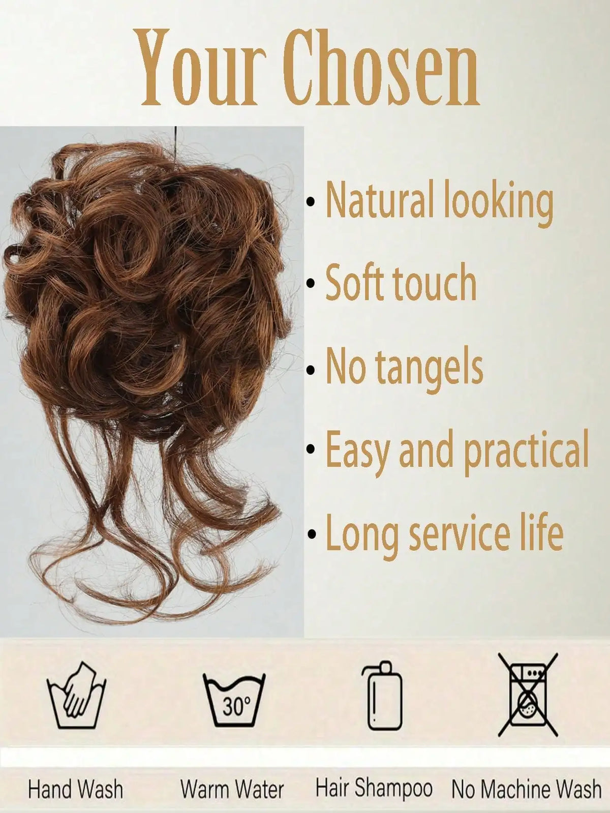 Moño Rizado Despeinado Sintético con Garra – Extensión Scrunchie Falso para Mujer | Color Castaño Claro