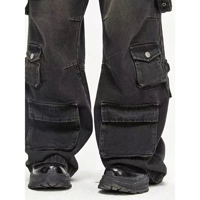 2025 Y2K European and American Harajuku Wide Loose Jeans Wide Legs Gothic Punk Multi-Pocket Hip-hop Washed New High Street Y2k