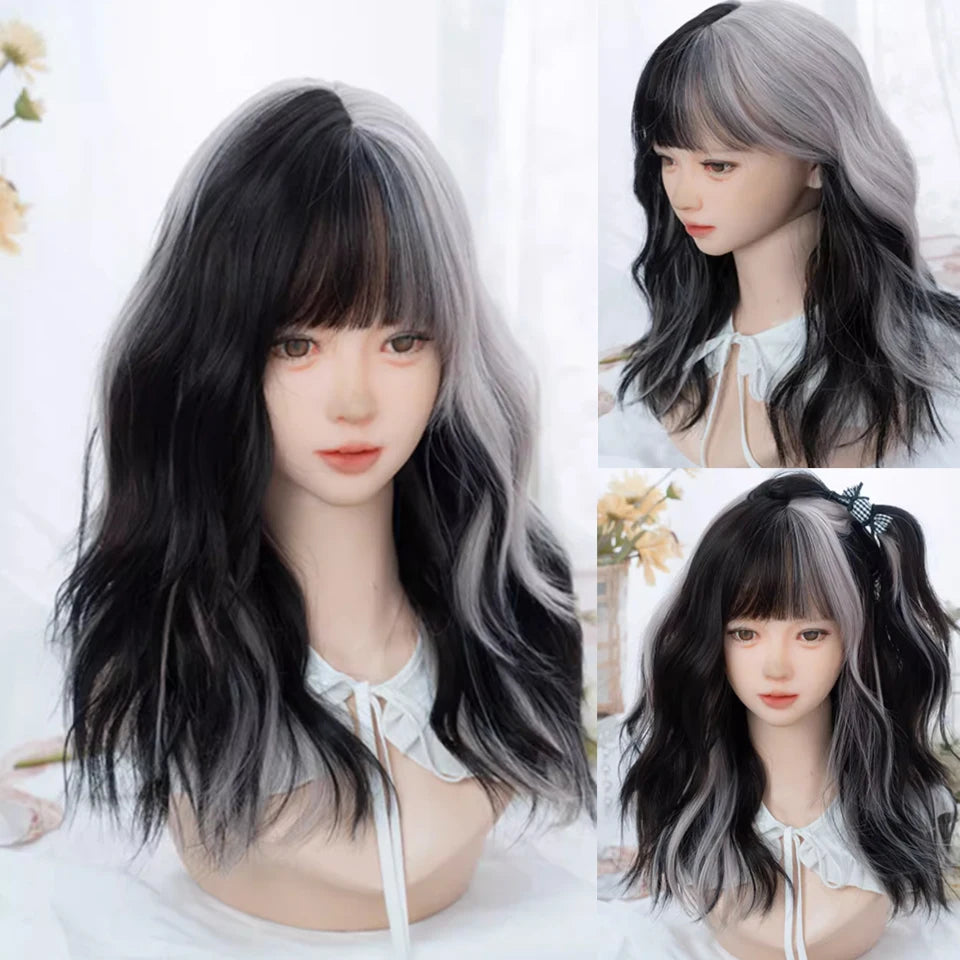 Peluca Sintética Corta con Dobles Coletas Rizadas y Flequillo – Estilo Lolita Cosplay