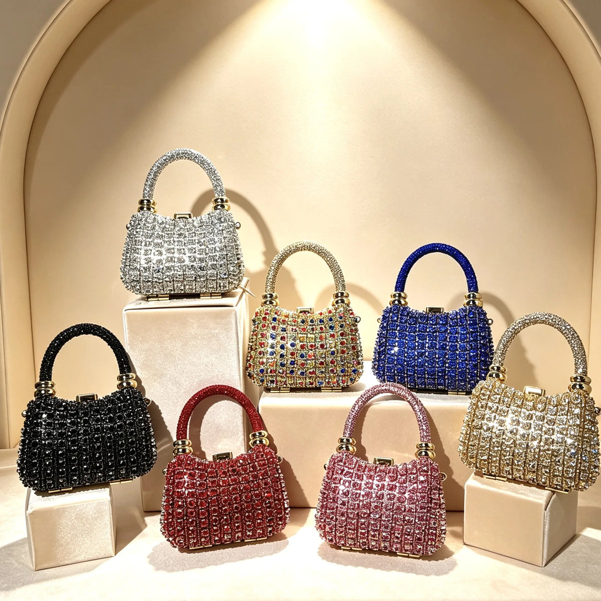 Bolso Rígido de Fiesta con Pedrería para Mujer, Varios Colores