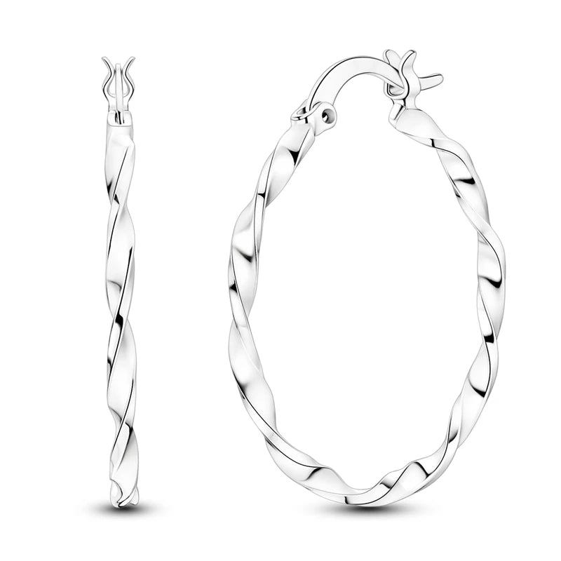 Aretes Aro Tira Möbius Brillante Plata 925 para Mujer