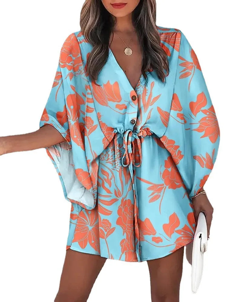 Vestido Mini Boho Floral Cuello V | Playa y Verano