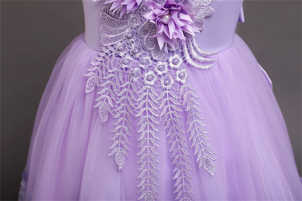 Vestido Princesa Niña sin Mangas | Encaje con Lazos | Comunión y Ocasiones Especiales