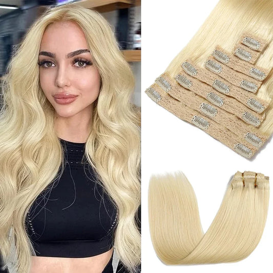 Extensiones Clip-in Cabello Humano 100% | 8 Piezas 120g Color Rubio 613#