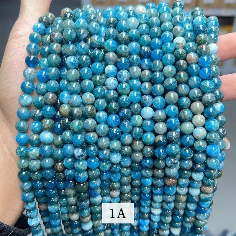 Cuentas Piedra Natural Apatita Azul Redondas para Joyería DIY