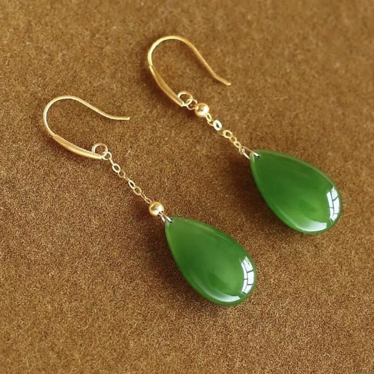 Aretes Gota Jade Natural Vintage Plata 925 para Mujer