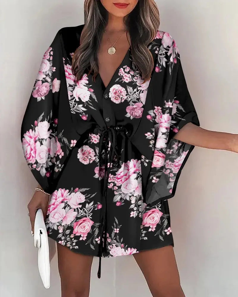 Vestido Mini Boho Floral Cuello V | Playa y Verano