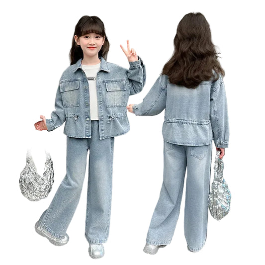 Conjunto Denim Cowgirl Niña | Jeans y Chaqueta Streetwear 2 Piezas Tallas 5-14
