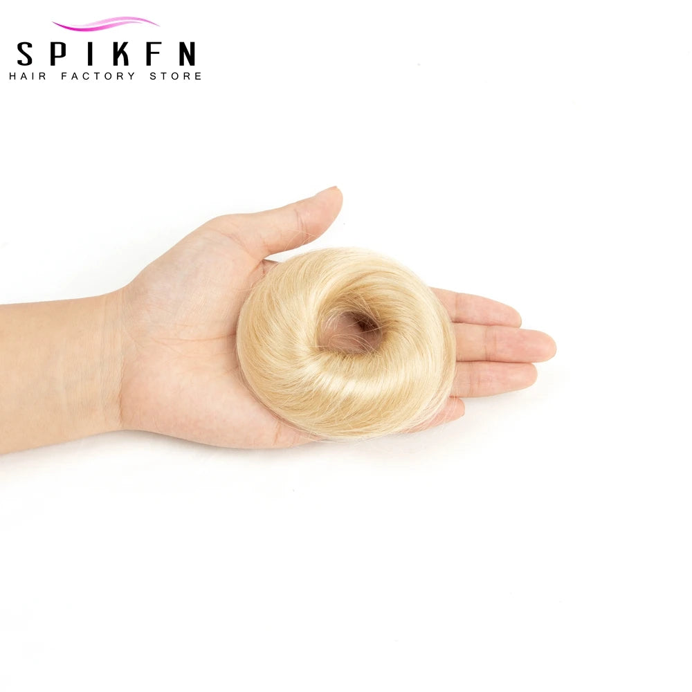Moño Despeinado de Cabello Humano Remy – Scrunchie Liso con Banda Elástica | Extensión Cola de Caballo para Mujer